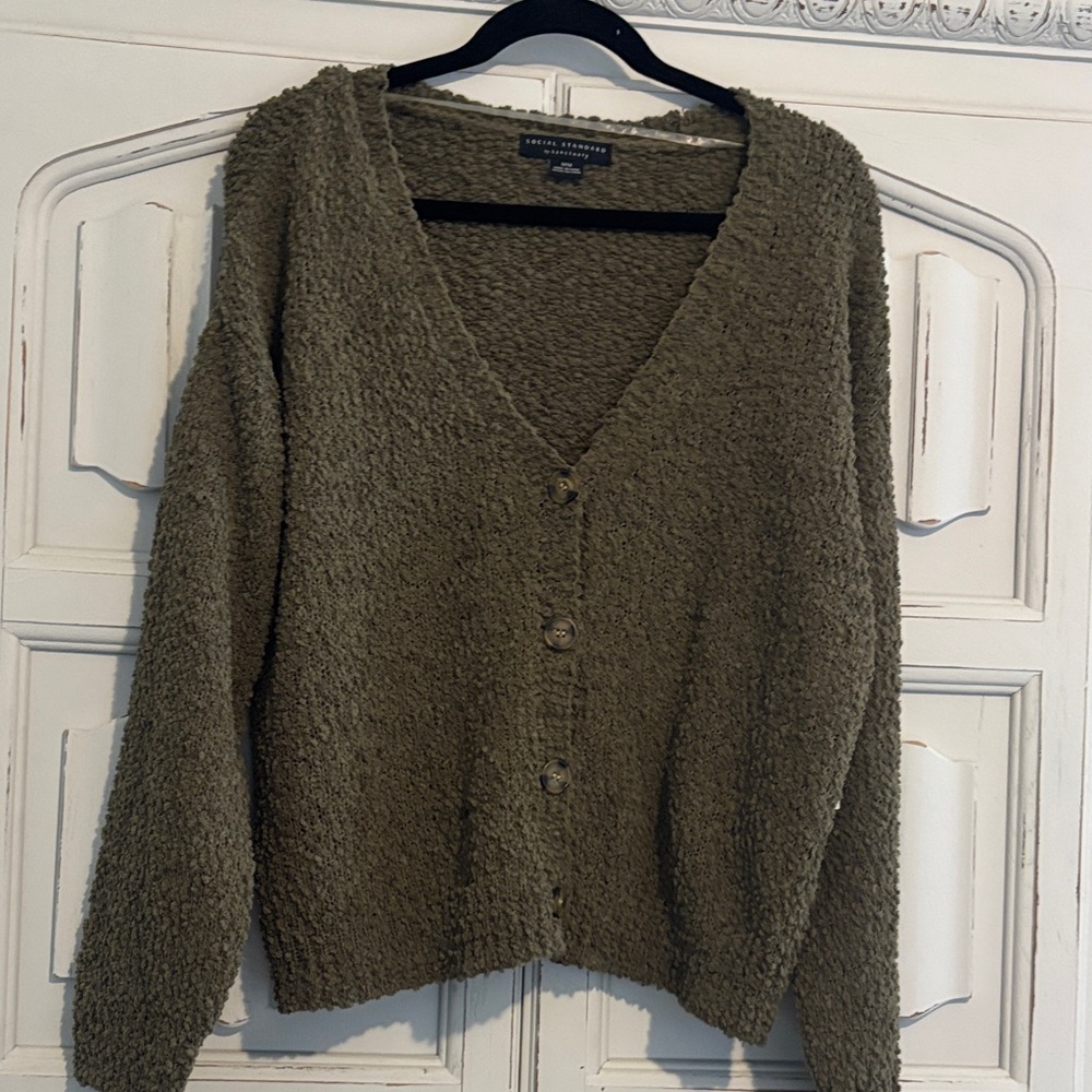 Cozy Olive Button-Up Cardigan